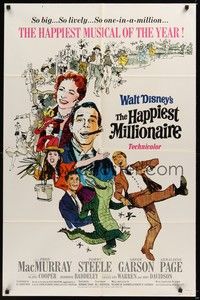 6c401 HAPPIEST MILLIONAIRE style B 1sh '68 Disney, artwork of Tommy Steele laughing & dancing!