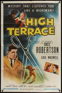 6c418 HIGH TERRACE 1sh '56 Dale Robertson, English mystery that clutches you like a nightmare!