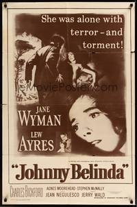 6c469 JOHNNY BELINDA 1sh R56 Jane Wyman was alone with terror and torment, Lew Ayres!