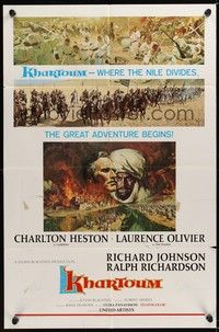 6c478 KHARTOUM style B 1sh '66 art of Charlton Heston & Laurence Olivier!