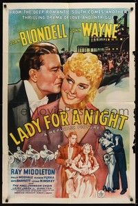 6c492 LADY FOR A NIGHT 1sh '41 romantic artwork of John Wayne & sexy Joan Blondell!