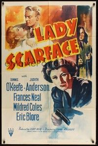 6c495 LADY SCARFACE style A 1sh '41 great close up art of master criminal Judith Anderson with gun!