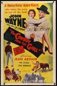 6c496 LADY TAKES A CHANCE 1sh R54 Jean Arthur and John Wayne, The Cowboy & The Girl!