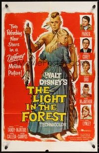 6c520 LIGHT IN THE FOREST 1sh '58 Disney, full-length art of Native American James MacArthur!