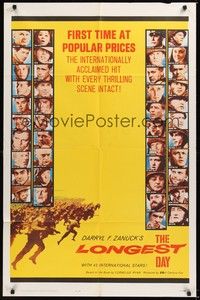 6c534 LONGEST DAY 1sh '62 Zanuck's World War II D-Day movie with 42 international stars!