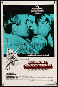 6c547 MACKINTOSH MAN 1sh '73 Paul Newman & Dominique Sanda kiss close up, John Huston directed!