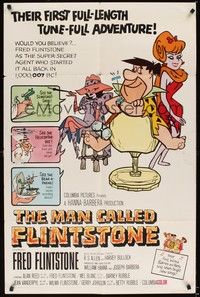 6c561 MAN CALLED FLINTSTONE 1sh '66 Hanna-Barbera, artwork of Fred, spy spoof!
