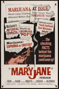 6c580 MARYJANE 1sh '68 AIP, marijuana, drugs, Fabian, Teri Garr, the shocking facts!