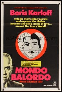 6c600 MONDO BALORDO 1sh '67 Boris Karloff unlocks man's oldest secrets & shocking scenes!