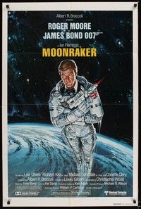 6c608 MOONRAKER style A int'l teaser 1sh '79 art of Roger Moore as James Bond by Gouzee!
