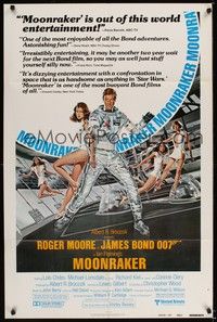 6c607 MOONRAKER reviews 1sh '79 art of Roger Moore as James Bond & sexy space babes by Gouzee!