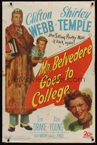 6c613 MR. BELVEDERE GOES TO COLLEGE 1sh '49 great artwork of Clifton Webb & Shirley Temple!