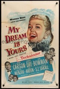 6c624 MY DREAM IS YOURS 1sh '49 Jack Carson, Doris Day, Lee Bowman, Adolphe Menjou!