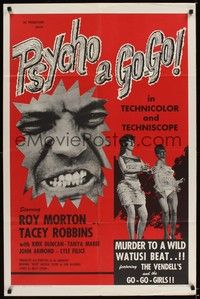 6c743 PSYCHO A GO-GO 1sh '66 Al Adamson directed, those wild go-go girls!