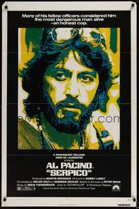 6c802 SERPICO 1sh '74 cool close up image of Al Pacino, Sidney Lumet crime classic!
