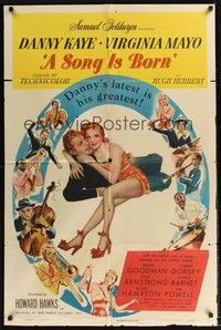 6c842 SONG IS BORN style A 1sh '48 art of Danny Kaye & pretty Virginia Mayo, Howard Hawks!