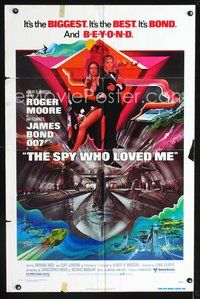 6c852 SPY WHO LOVED ME 1sh '77 cool artwork of Roger Moore as James Bond by Bob Peak!