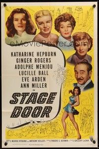 6c854 STAGE DOOR style A 1sh R53 Katharine Hepburn, Ginger Rogers, Adolphe Menjou!