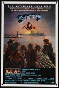 6c882 SUPERMAN II 1sh '81 Christopher Reeve, Terence Stamp, cool flying over New York City image!