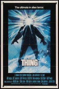 6c911 THING old credit 1sh '82 John Carpenter, cool sci-fi horror art, the ultimate in alien terror