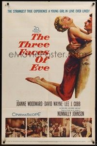 6c919 THREE FACES OF EVE 1sh '57 David Wayne, Joanne Woodward has multiple personalities!