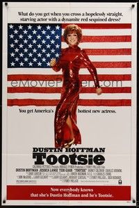 6c928 TOOTSIE style B 1sh '82 full-length Dustin Hoffman in drag by American flag!