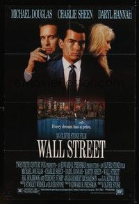 6c963 WALL STREET 1sh '87 Michael Douglas, Charlie Sheen, Daryl Hannah, Oliver Stone!