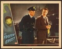 6d319 FROZEN GHOST LC '44 close up of a cop staring at worried Lon Chaney Jr. on the docks!