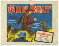 6d038 GUN BELT TC '53 artwork of cowboys George Montgomery & Tab Hunter in gunfight!