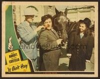 6d391 IT AIN'T HAY LC '43 Patsy O'Connor watches Bud Abbott feed Lou Costello a horse's carrot!