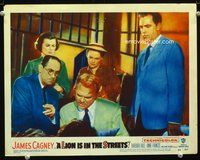 6d424 LION IS IN THE STREETS LC #5 '53 close up of James Cagney & top stars talking to man in jail