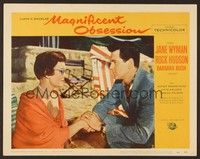 6d439 MAGNIFICENT OBSESSION LC #7 '54 Rock Hudson holds blind Jane Wyman's hand on the beach!