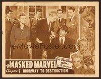 6d454 MASKED MARVEL chapter 7 LC '43 Republic serial, Louise Currie watches men grill Anthony Warde!