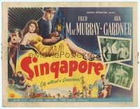 6d075 SINGAPORE TC '47 artwork of sexy full-length Ava Gardner + seaman Fred MacMurray with gun!