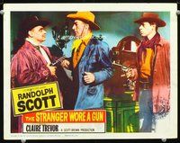 6d580 STRANGER WORE A GUN LC R61 Randolph Scott between bad guys Lee Marvin & Ernest Borgnine!
