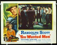 6d596 TEN WANTED MEN LC '54 Randolph Scott stands over dead body by cowboys in bar!