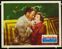 6d612 THREE CAME HOME LC #6 '49 c/u of pretty Claudette Colbert in the arms of Patric Knowles!