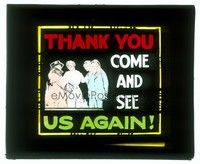 6e139 THANK YOU COME & SEE US AGAIN glass slide '20s cool art encouraging repeat business!