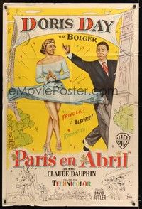 6f207 APRIL IN PARIS Argentinean '54 different art of Doris Day and wacky Ray Bolger in France!