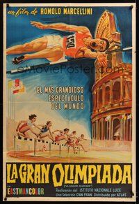 6f210 GRAND OLYMPICS Argentinean '61 fantastic high jump & female hurdlers artwork in Rome, Italy!