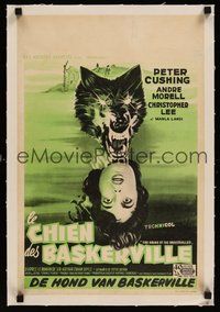 6f085 HOUND OF THE BASKERVILLES linen Belgian '59 Hammer horror, great blood-dripping dog artwork!