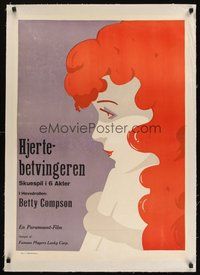 6f060 HJERTE BETVINGEREN linen Danish '20s great close up art of pretty red-haired Betty Compson!