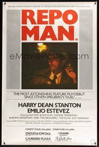 6f100 REPO MAN premiere advance English 40x60 '84 great image of smoking Harry Dean Stanton!