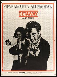 6f158 GETAWAY French 1p '72 cool image of Steve McQueen & Ali McGraw with guns, Sam Peckinpah!