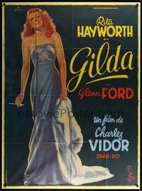 6f159 GILDA French 1p R72 art of sexy Rita Hayworth smoking in sheath dress by Grinsson!