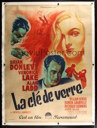 6f031 GLASS KEY linen French 1p '48 different art of Alan Ladd & Veronica Lake by Roger Soubie!