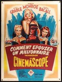 6f162 HOW TO MARRY A MILLIONAIRE French 1p R50s Grinsson art of Marilyn Monroe, Grable & Bacall!