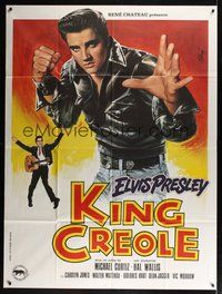 6f163 KING CREOLE French 1p R80s great artwork of Elvis Presley in leather jacket by Jean Mascii!
