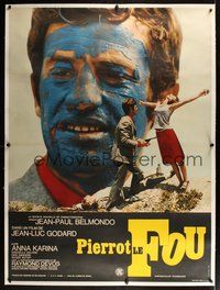 6f034 PIERROT LE FOU linen French 1p '65 Jean-Luc Godard, painted Jean-Paul Belmondo, Anna Karina