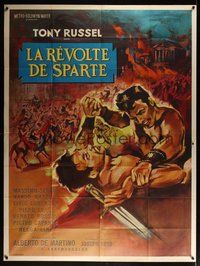 6f180 SPARTAN GLADIATORS French 1p '64 great sword and sandal art of men fighting hand to hand!